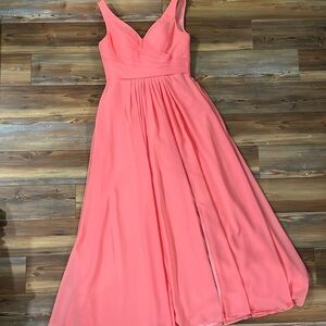 Women’s Coral Formal Gown Size 6, Floor Length, Side Slit, Corset Back, Prom